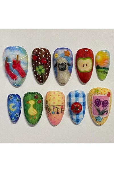 Choice Y2 24pcs Gradient Black False Nails Cute Cartoon Cat's Eye Forest Elf ...