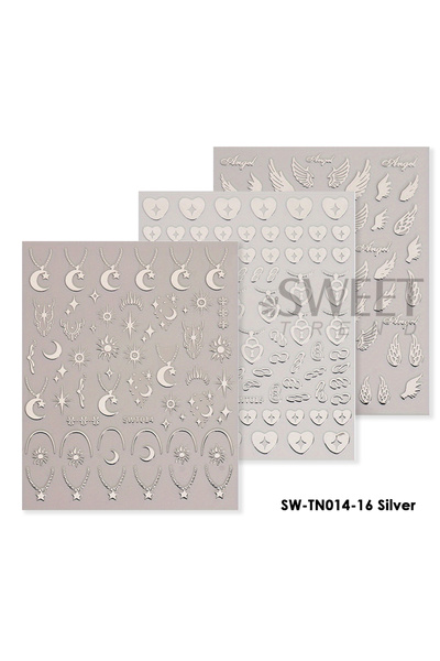 Choice SW-TN014-16 ملصقات أظافر برونزية فضية، 3 قطع، بتصميم أجنحة ملاك ونجمة ...