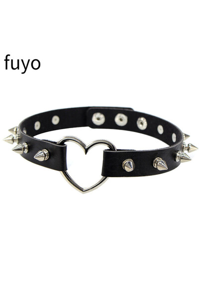 Choice قلادة تشوكر سوداء من جلد الصناعي بتصميم قوطي، قلادة على شكل قلب، قلادة...