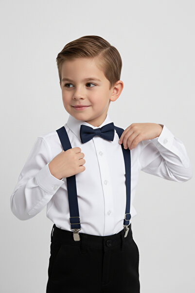 Merdia Kids Cămașă albă cu mânecă lungă pentru băiat și costum cu papion cu b...