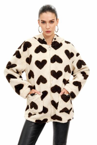 Rays 3120A Plush Coat with Front Pocket Beige