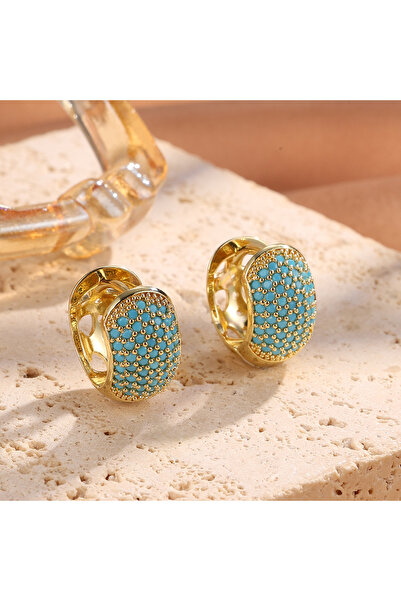 Choice أقراط بلو بي زاكول الجديدة ذات التصميم المربع والسميك من الفيروز للنسا...