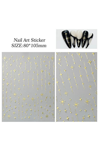 Choice Golden 3D Star Nail Art Stickers Decals Self-Adhesive Metal Silver DIY...