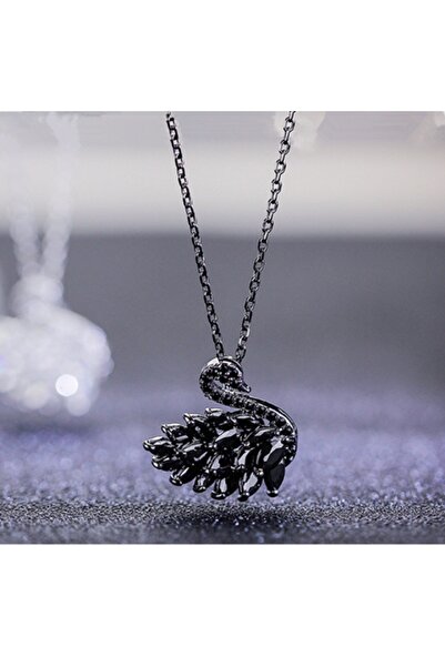 Choice قلادة بجعة سوداء مطلية باللون الأسود، قلادة بجعة سوداء أنيقة من الفولا...