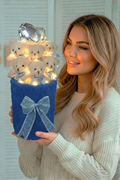 Solemia Deluxe Lacivert Peluş Silindir Kutuda, LED Işıklı Kalpli Balonlu 6’lı...
