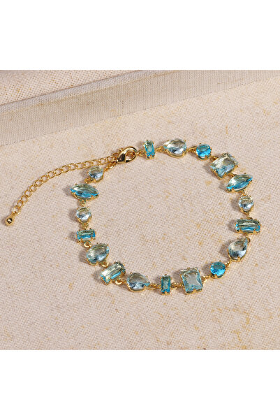 Choice blue gold Exquisite Ppurple Lake Blue Zircon Geometry Shaped Tennis CZ...