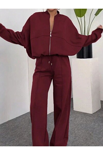 Machetta Set de pantaloni de trening pentru femei guler ridicat cu detaliu de cusut