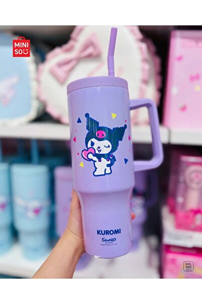 SANRIO Lisanslı Pipetli Çift Cidarlı Termos 1200 ml - Kuromi