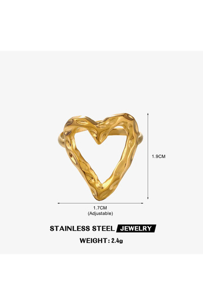 Choice Gold 1PC Heart Stainless Steel Ring For Women Irregular Adjustable Gol...