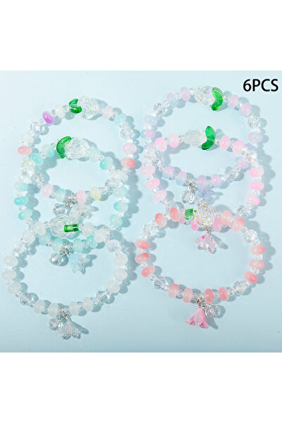 Choice style 1 6pcs/set Flower Butterfly Charms Bracelet Elastic Bracelet Colorful Glass Beads Bracelet For