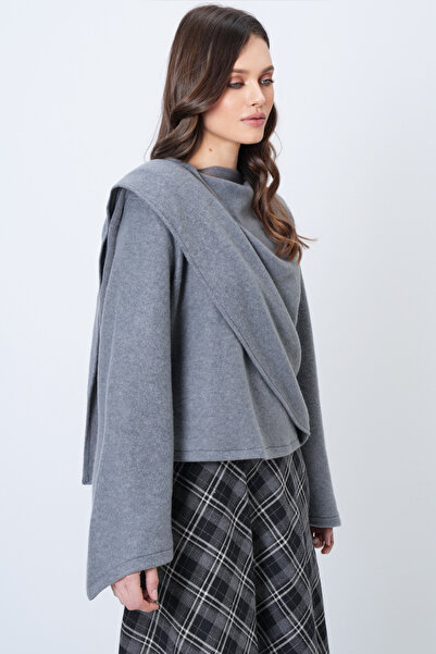 Trend Alaçatı Stili Grimelange Damenbluse mit Rundhalsausschnitt und selbstschalendem, detailliertem, weit geschnittenem Design ALC-X14420