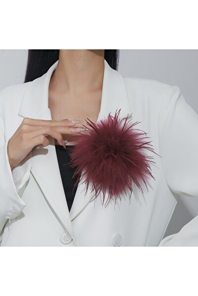 Choice بروش عتيق من الريش الصناعي بلون أحمر خمري، طوله 15 سم، للنساء، على الط...