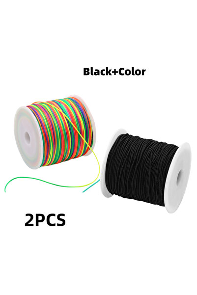 Choice قطعتان باللون الأسود، قطعة واحدة بطول 50 مترًا/164 قدمًا من خيط الخرز المطاطي بألوان قوس قزح - مرن، متين، ونابض بالحياة لصنع المجوهرات