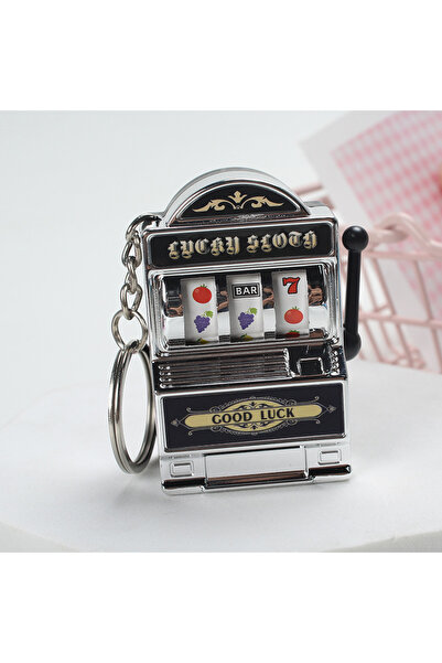Choice سلسلة مفاتيح فضية على شكل ماكينة قمار فواكه، سلسلة مفاتيح حظ، سلسلة مف...