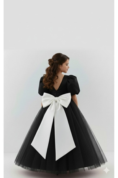 Star Kids Girls' Black Princess Dress, Girls' White Bow Dress, Girls' Graduation Dress