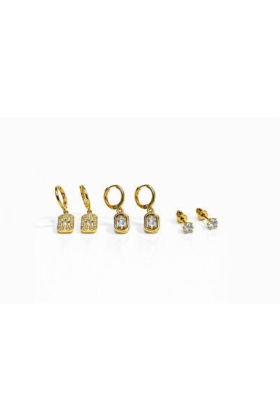 Toz Vintage مجموعة أقراط بيليزا الذهبية المرصعة بالأحجار الكريمة مكونة من 3 قطع