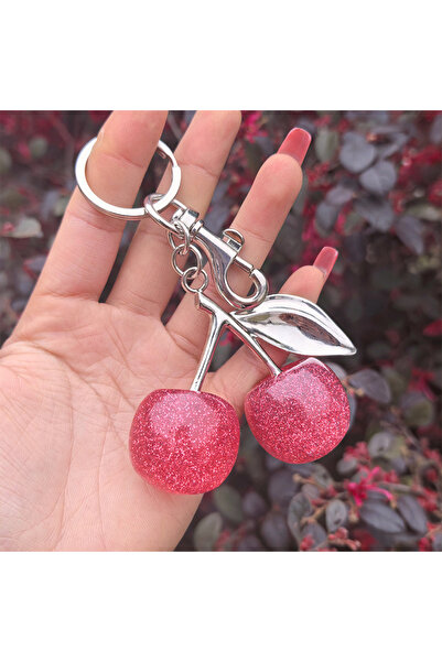 Choice silver-pink Fashion Delicate Red Cherry Charm Keychain 3 Color Gold Si...