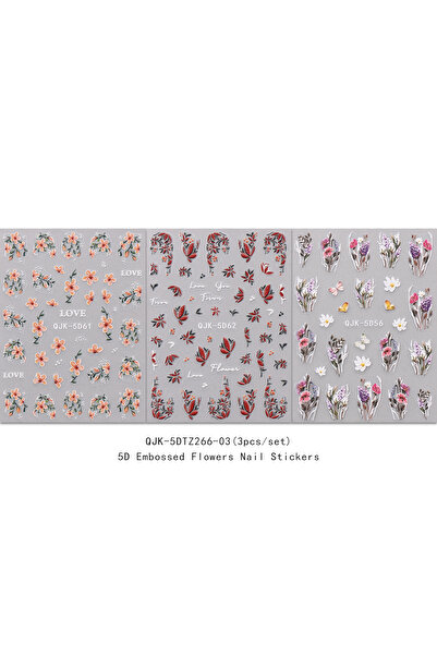 Choice مجموعة من 3 ملصقات تزيين الأظافر بنقوش زهور ربيعية وصيفية، سهلة الاستخ...