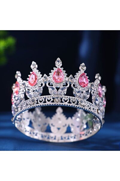 Choice تاج دائري فضي وردي اللون بنمط الباروك، مصنوع من سبيكة معدنية مرصعة بأح...