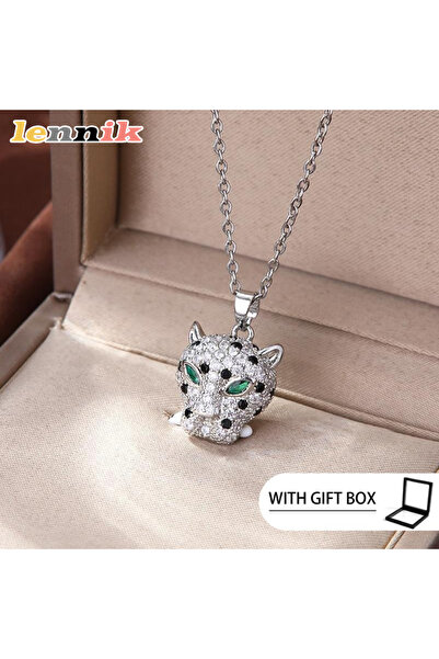 Choice قلادة فضية مرصعة بالكامل بالزركونيا، بتصميم نمر، مصنوعة من الفولاذ التيتانيوم المطلي بالكهرباء، تصميم ثابت اللون، تصميم بسيط