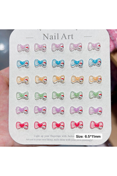 Miniso Mix-100Pcs 100Pcs/Pack 6.5*11mm Hello Kitty Bow Nail Charms - Crystal Clear Resin Heart Nail Art, Cu