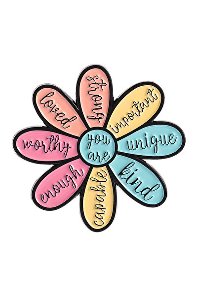 Choice بروش زهرة تحفيزي مطلي بالمينا QHXZ4423، عبارات تشجيعية: أنت كافٍ، جدير...