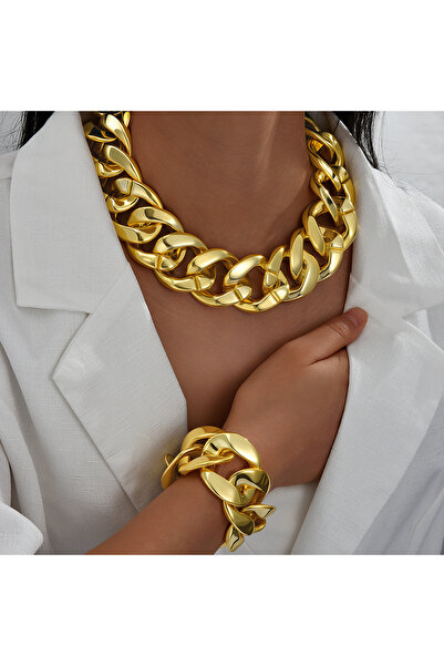 Choice AYA6613501 2pcs Set Exaggerated Cuban Chain Necklace and Bracelet Set ...
