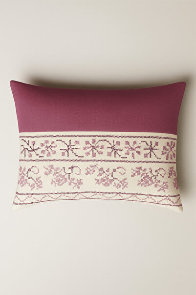 Teksev غطاء وسادة فيرونيكا مكون من قطعتين من القماش القطني المزخرف باللون الأرجواني مع سحاب