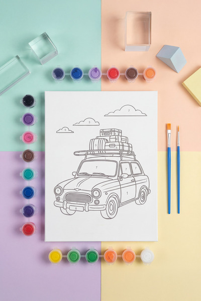 Mooxico MiniCanvas Boyama Seti – Arabalı (24×32 cm, Numaralı Boyama + 12’li B...