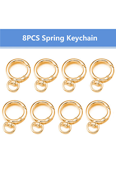 Choice 8 حلقات مفاتيح ذهبية اللون مقاس 8/15، مزودة بخطافات مفاتيح زنبركية على شكل حرف O، للإغلاق، مشبك دائري من سبيكة معدنية، s
