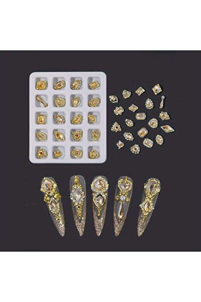 Choice زينة أظافر ثلاثية الأبعاد أنيقة بلون ذهبي مصنوعة من سبيكة معدنية مرصعة...