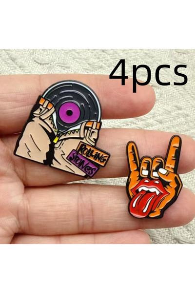 Miniso مجموعة من 4 قطع من دبابيس شارة فرقة روك بريطانية كلاسيكية مطلية بالروديوم، مثالية لعشاق موسيقى الروك.