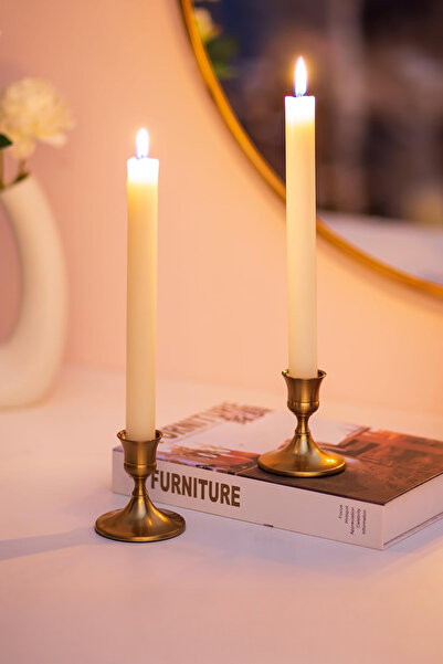 TR Turan Collection EYLÜL 2'li Şamdan Seti Eskitme Renk Dekoratif Zarif Metal...