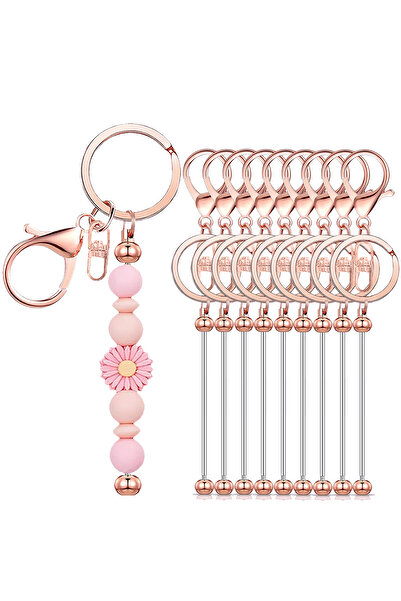 Choice 9pcs Rose Gold 4/9/16 PCS Metal Beadable Keychain Bars Blanks for Bead...