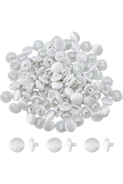 Choice AECH07-05305 100Pcs White Satin Cloth Buttons 9.5mm Fabric Button Mush...