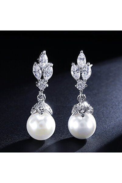 Choice Sliver Color ZAKOL Fashion Sliver Color AAA CZ Pearl Dangle Earrings for Women Shiny Leaf Zircon Bri