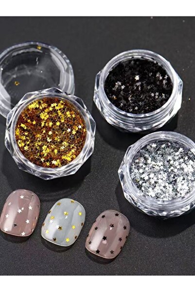 Choice 3PCS 3pc Y2K Tiny Star Glitter Nail Flake Golden Silvery Black Small Pentagram Nail Seqiuns Kawaii K