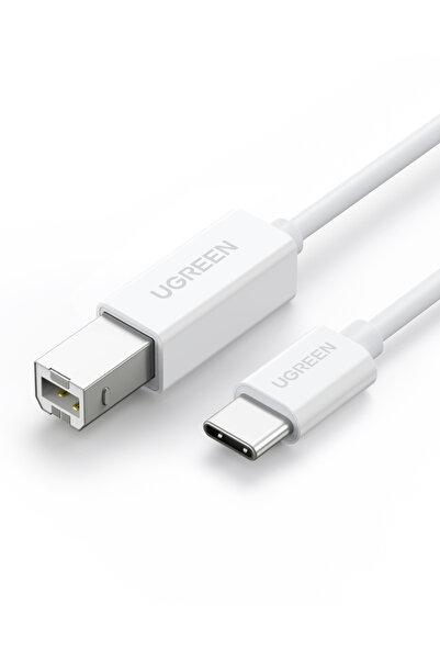 Ugreen USB-C - USB B Yazıcı Kablosu, 1.5 Metre, Beyaz, 40417