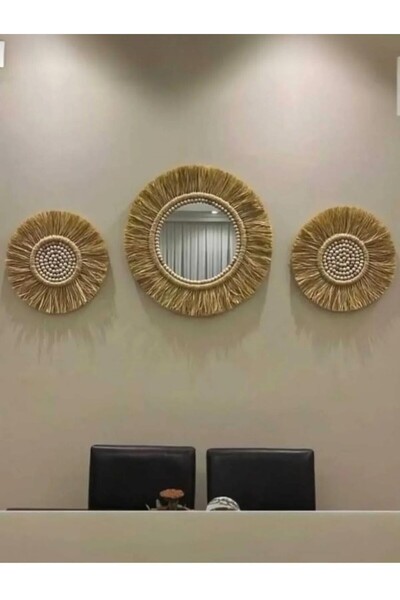 almiraevsanatları 3lü Duvar Süsü Rafya Duvar Dekoru Boncuklu