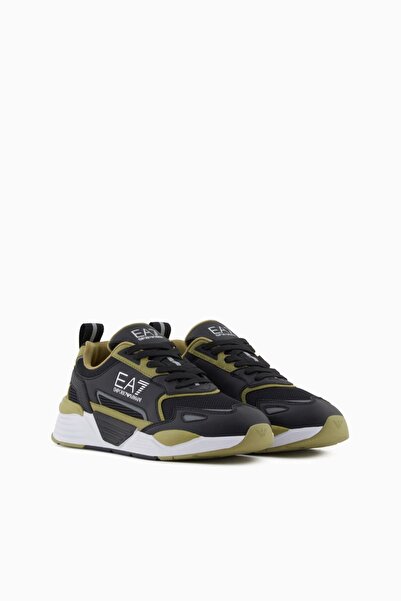 EA7 Erkek Bağcıklı File Detaylı Kalın Tabanlı Sneaker - Siyah/Haki