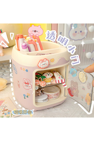 synshop Kawaii Cat Teddy Bear Tabletop Pen Holder Pencil Case 1 Piece Organiz...