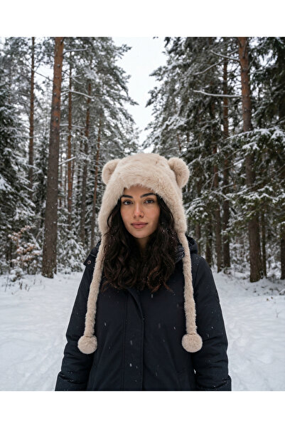 LAGRANZE Plush Eared Winter Beanie with Pendant