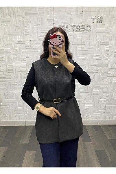 My Destino Medium Length Feathered Belted Cashmere Vest