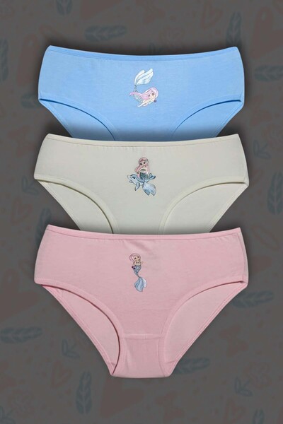 GRI MOR TEKSTIL CHILOȚI SLIP DE BUMBAC IMPRIMAT CU SIRENE PENTRU FETE, PACHET...