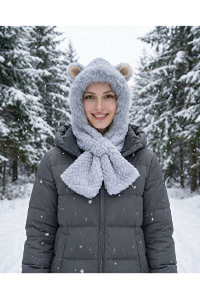 LAGRANZE Plush Hooded Beanie with Ear Detail