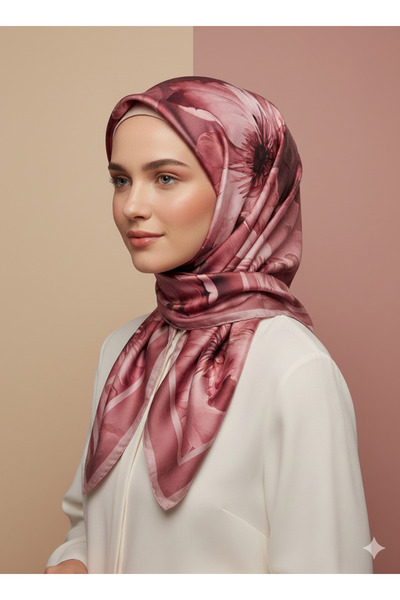 Arel Eşarp Tekstil Fuchsia Soft Scarf 90X90 Cotton Fabric Floral Pattern Non-...