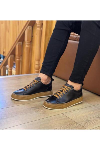 Parlak Hakiki Deri Günlük Krep Taban Sneakers Ayakkabı