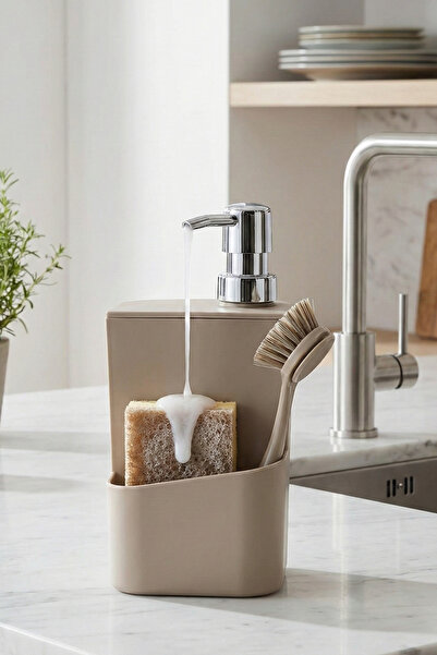 Poomy Liquid Soap Dispenser with Sponge Holder Kitchen and Bathroom Countertop Organizer Practical Container Detergent Dispenser
