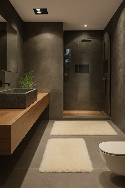 Homeland Plush Toilet Seat Set Bathroom Mat Non-Slip Tpr Base Washable Set of...