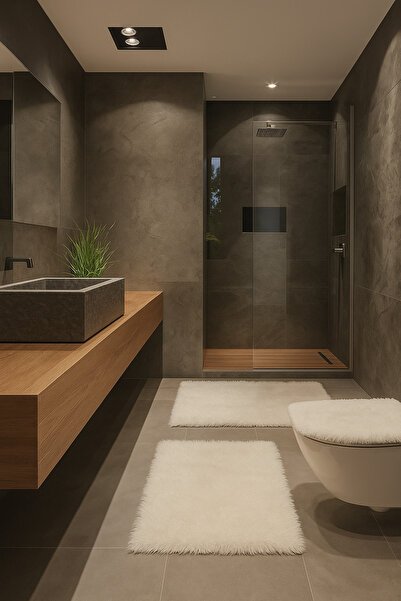 Homeland Plush Toilet Seat Set Bathroom Mat Non-Slip Tpr Base Washable Set of...